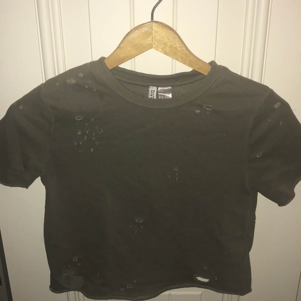 khaki green cropped top with holes from H&M